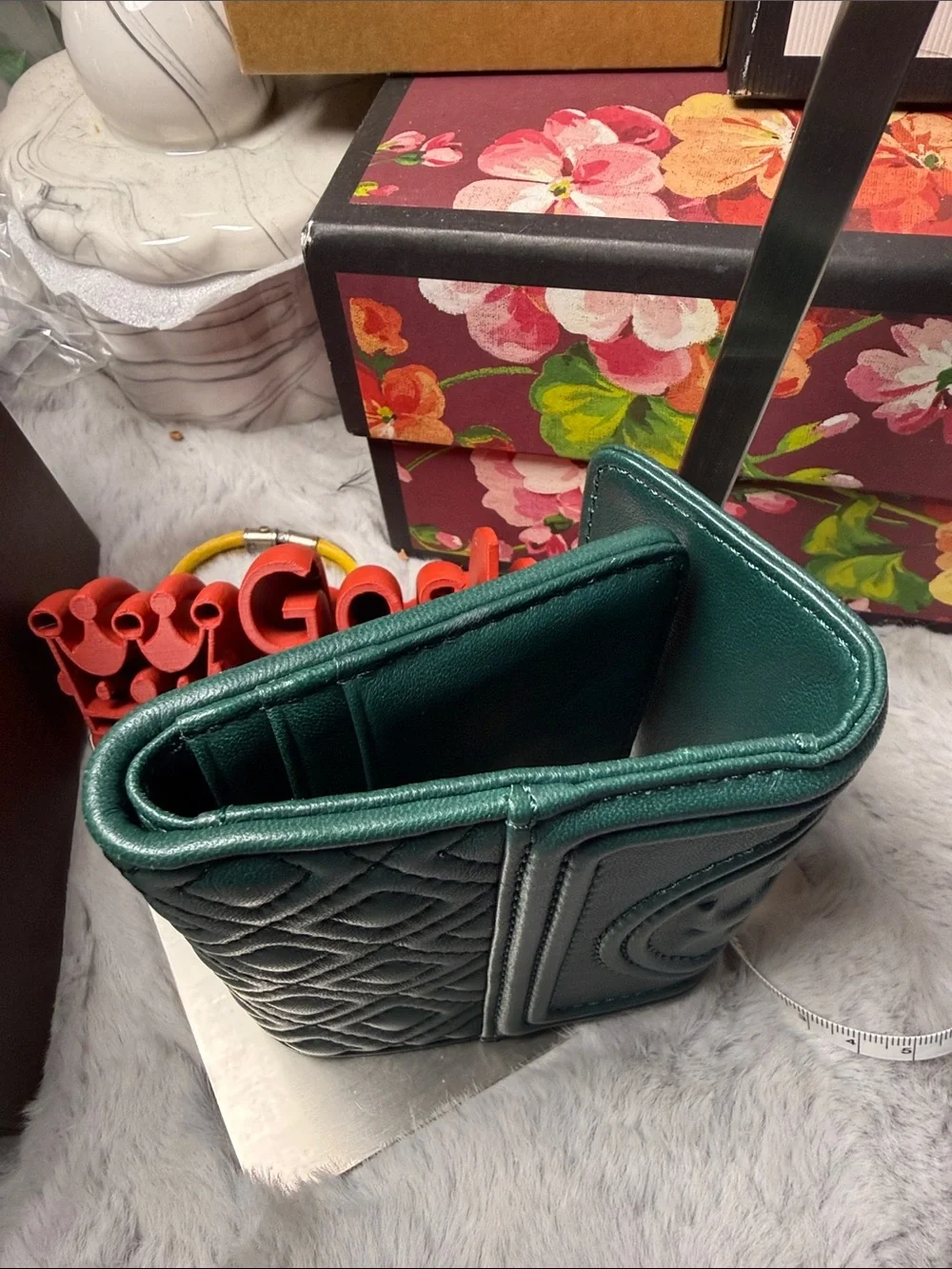 Tory Burch Emerald Green Quilted Leather Mini Wallet